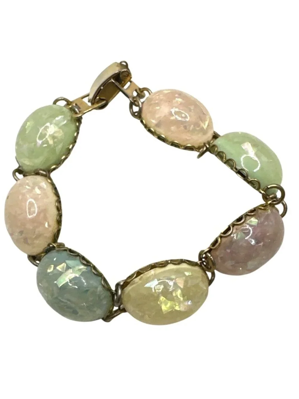 CORO Pegasus Confetti Bracelet Cabochon Pastel Lucite Vintage Gran Retro Dainty - Picture 1 of 15